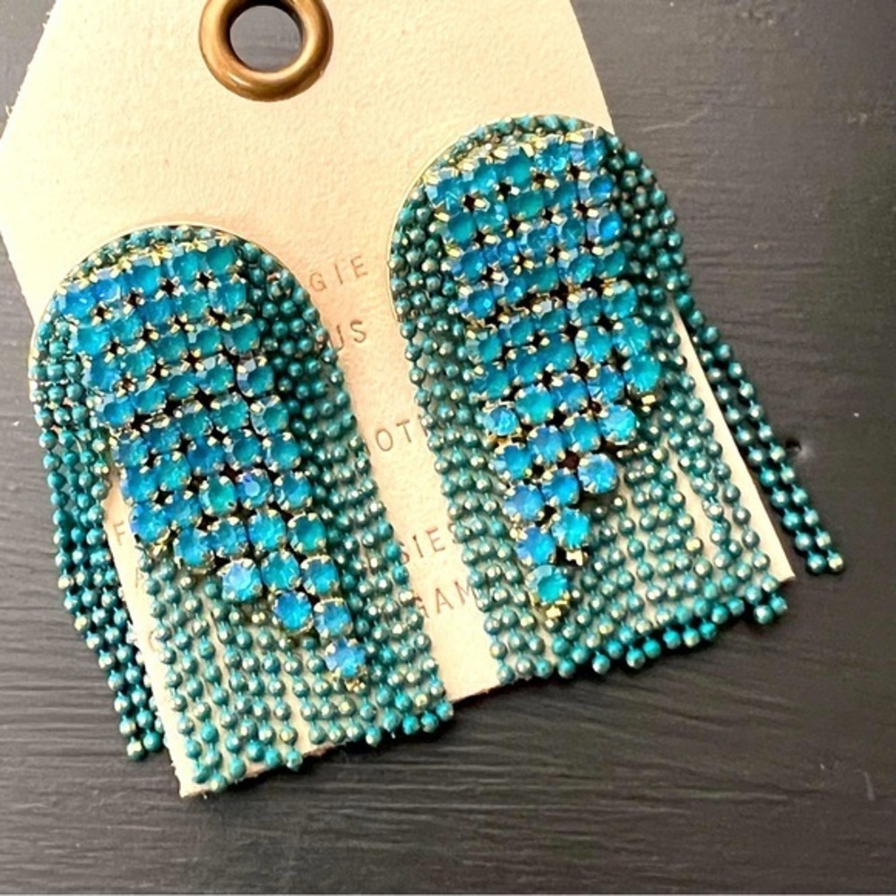 Anthropologie Colorful Jellyfish Fringe Earrings, Turquoise, NWT